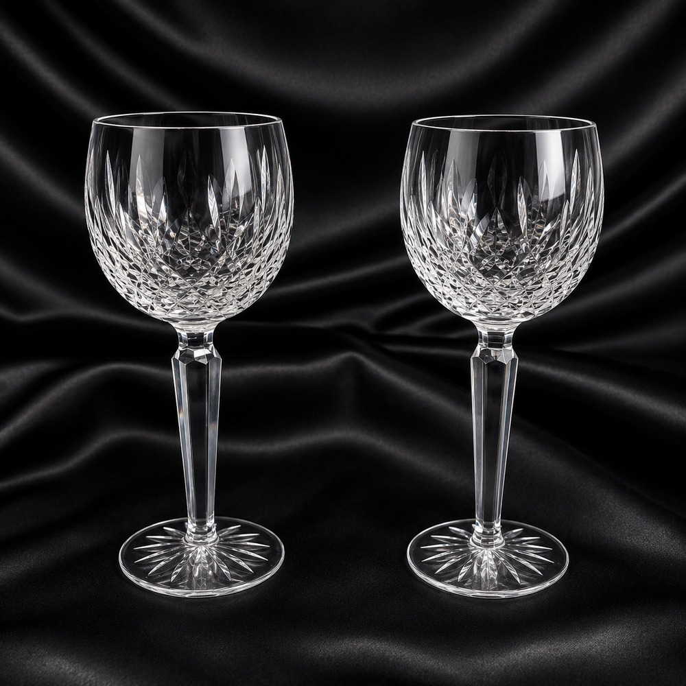 Waterford Lismore Hock Wine Glasses Set of 2 Clear Crystal 7.5 Inch Stemware